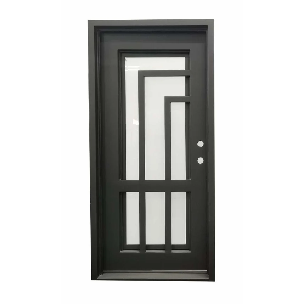 Puerta precolgada de hierro forjado simple para exteriores Oslo de 3 pies x 6 pies 8 pulgadas
