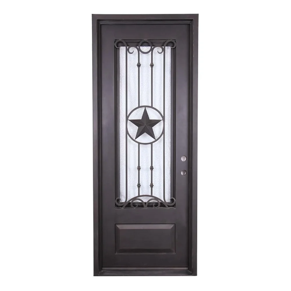 Puerta simple precolgada exterior de hierro forjado Texas Star de 3 pies x 8 pies