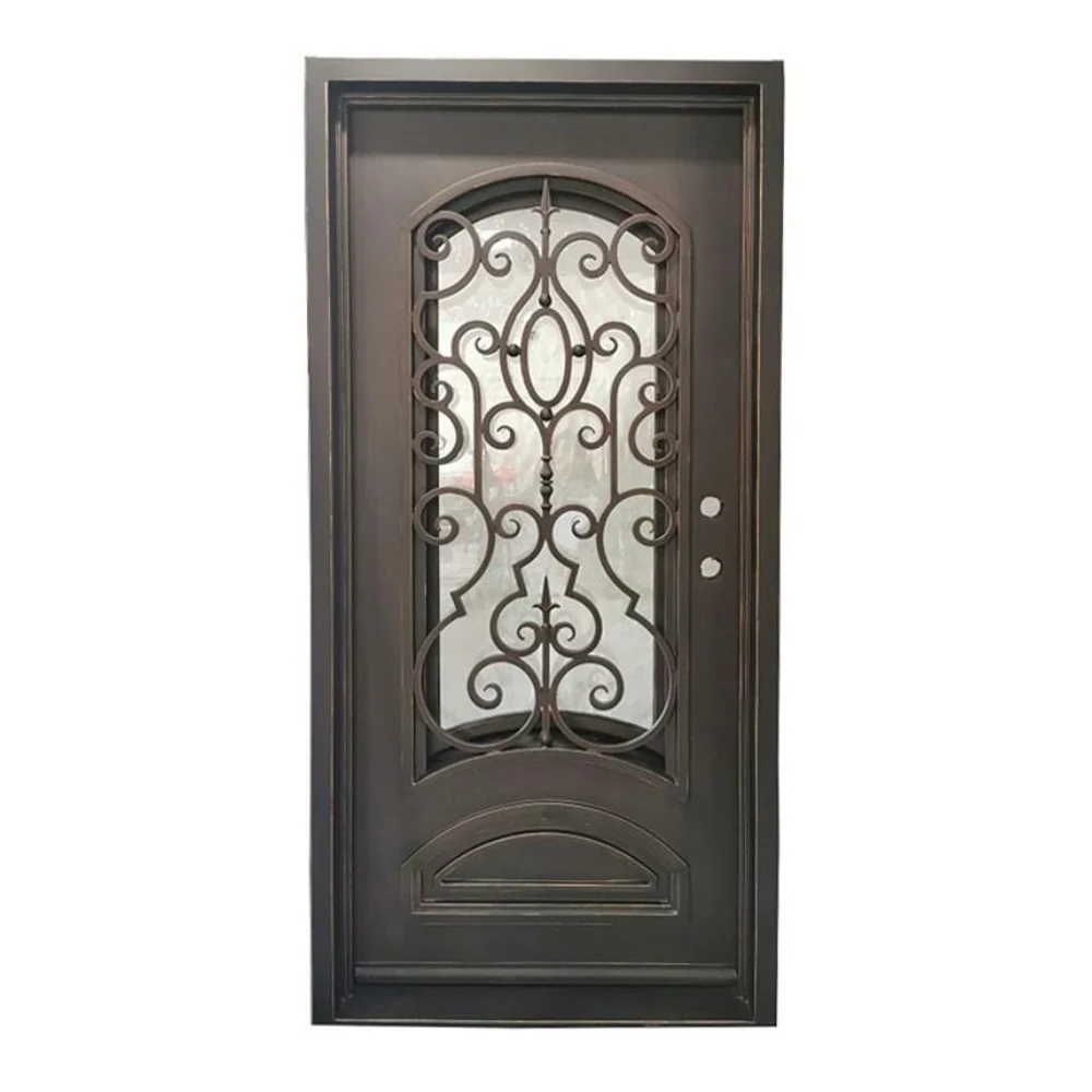 Puerta simple precolgada de hierro forjado exterior en bronce de 3 pies x 6 pies 8 pulgadas de Cielo
