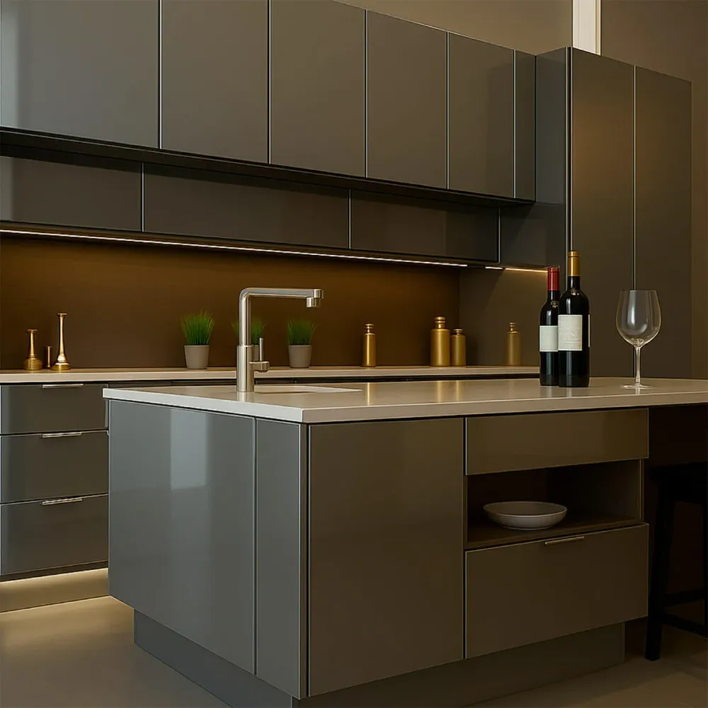 Canto semirigido mirror gloss color titanium Rehau