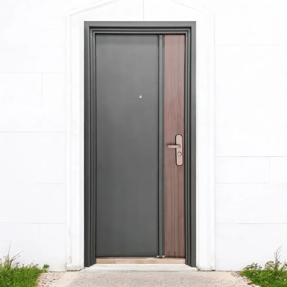 PUERTA DE SEGURIDAD MULTIPUNTOS - 97CM X 213CM X 7CM - GRIS / MADERA Sirena Electronics S.A.