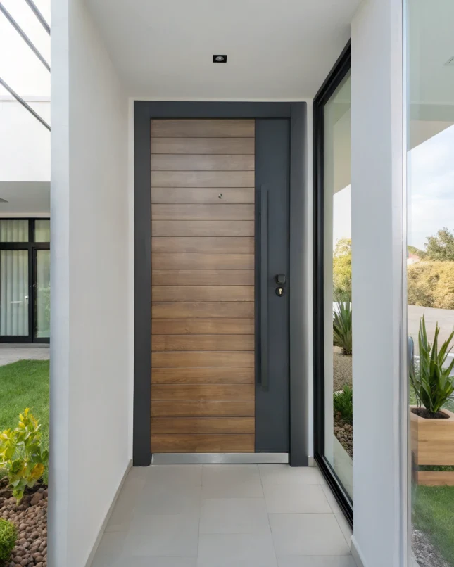 PUERTA DE SEGURIDAD MULTIPUNTOS - 97CM X 215CM X 7CM - NUEZ / GRIS - TURKISH STYLE Sirena Electronics S.A.