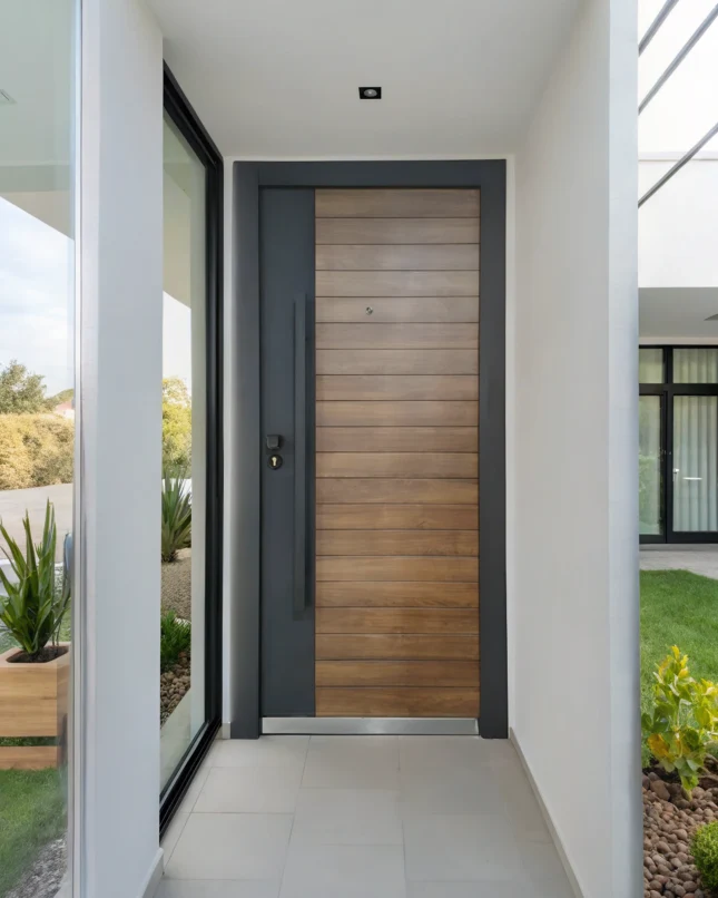 PUERTA DE SEGURIDAD MULTIPUNTOS - 97CM X 215CM X 7CM - NUEZ / GRIS - TURKISH STYLE Sirena Electronics S.A.