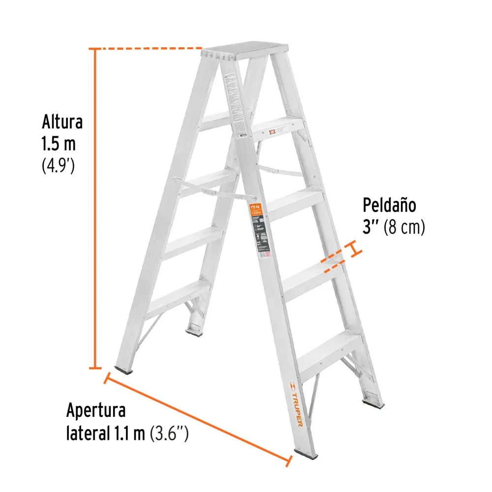 Escalera de tijera doble, tipo ll, 4 escalones, Truper 10495 ESTD-24