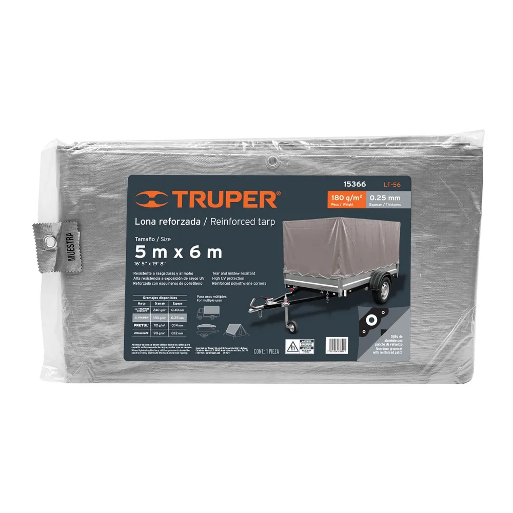 Truper LT-56 Lona reforzada, 5 x 6 m, gris
